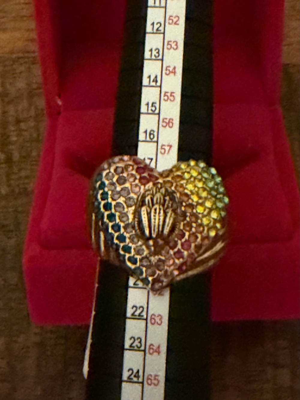 Kurt Geiger Gold-Tone Heart Ring with Blue Pink Yellow Crystals - Picture 4 of 5